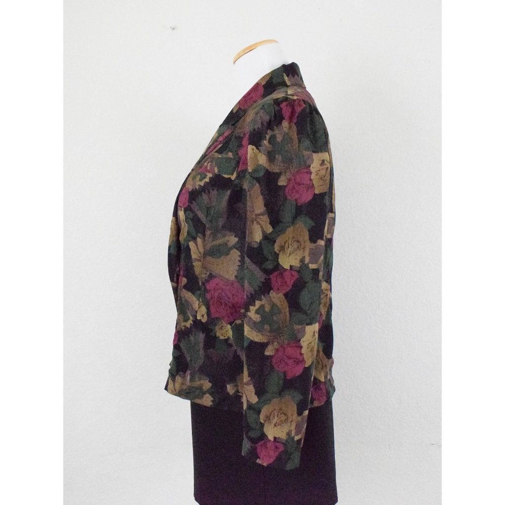 Vintage Dark Floral Sheer Polyester Blouse | 80s jacket - Picture 2 of 10